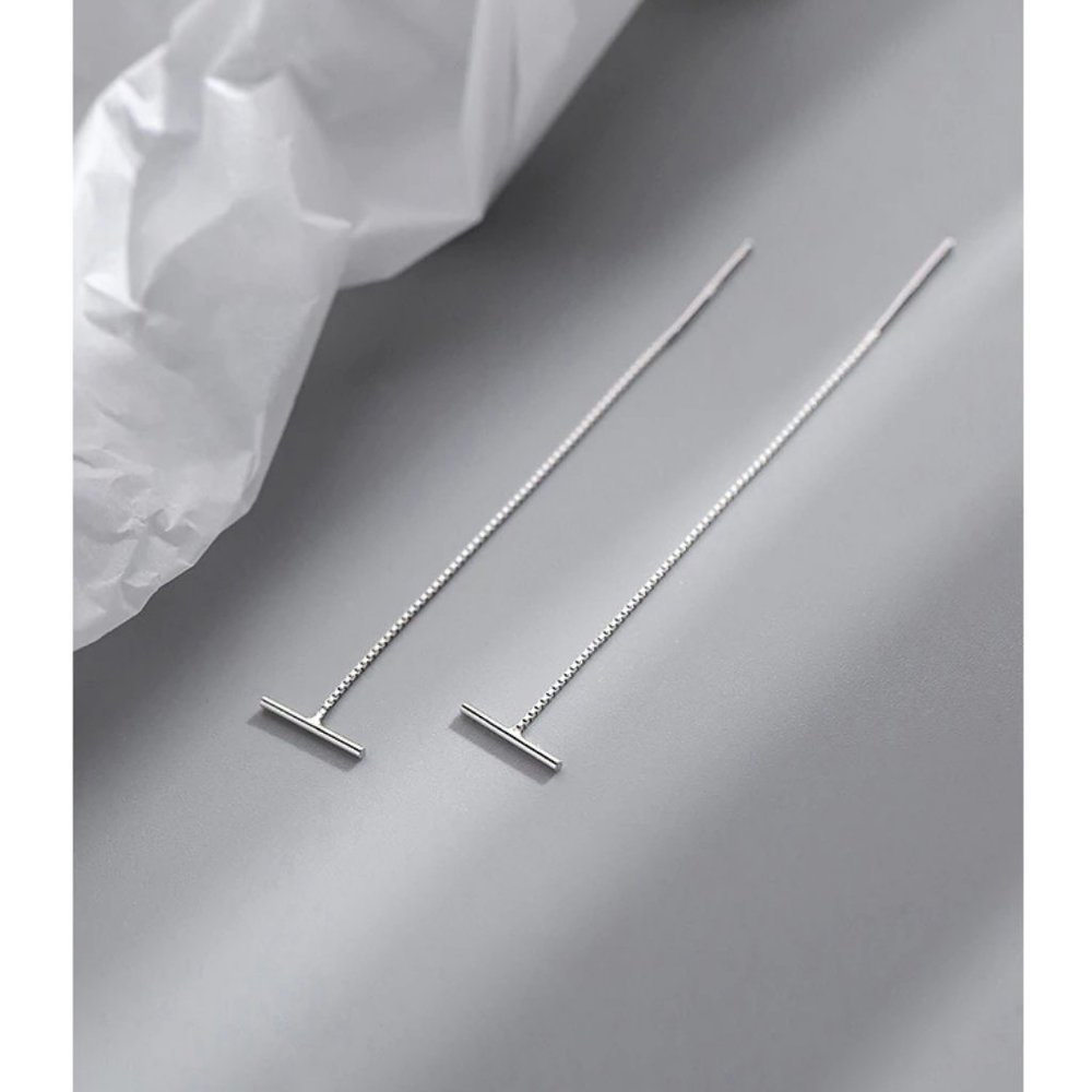 *NEW 925 Sterling Silver Bar Chain Drop Earrings - Picture 4 of 8